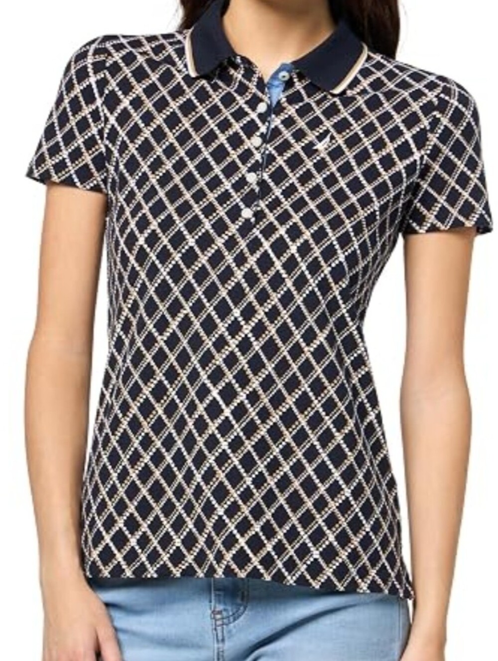 Nautica Women's Navy Short Sleeve Button Placket Polo